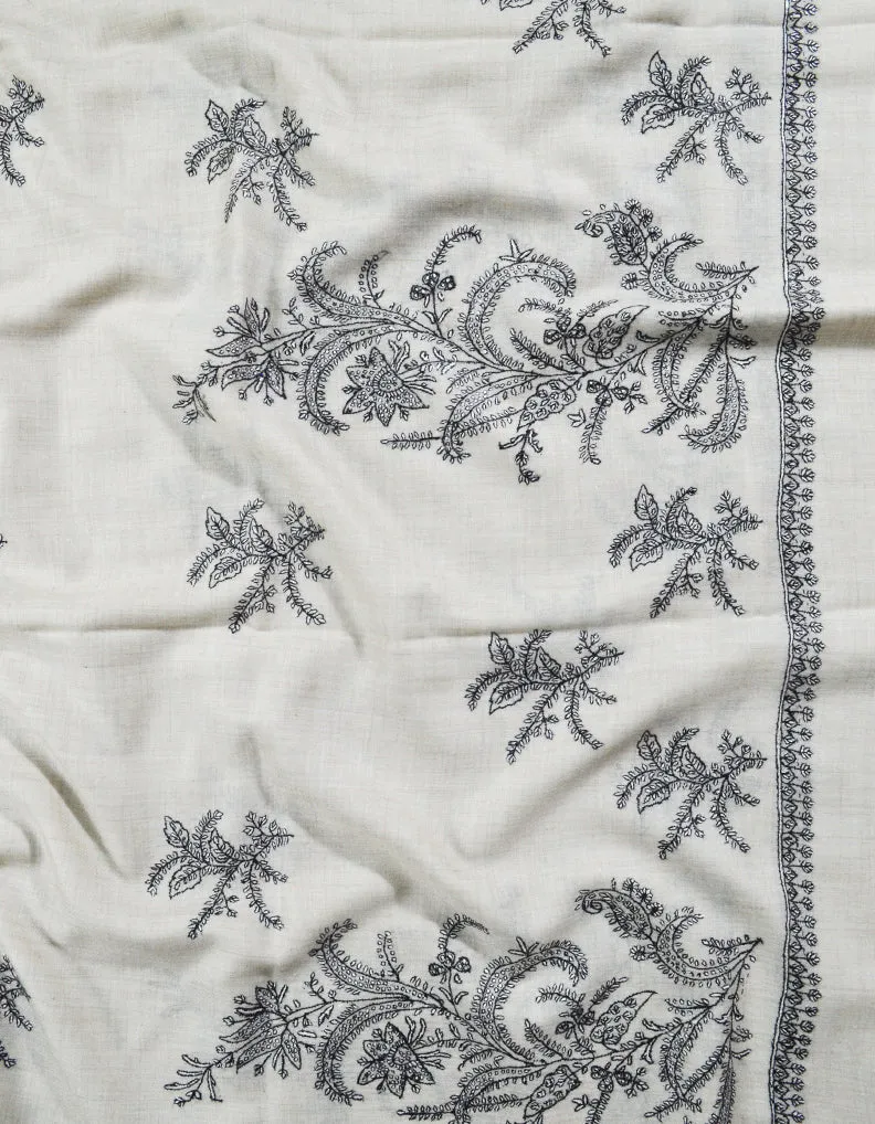 white Embroidery Pashmina Shawl 8118