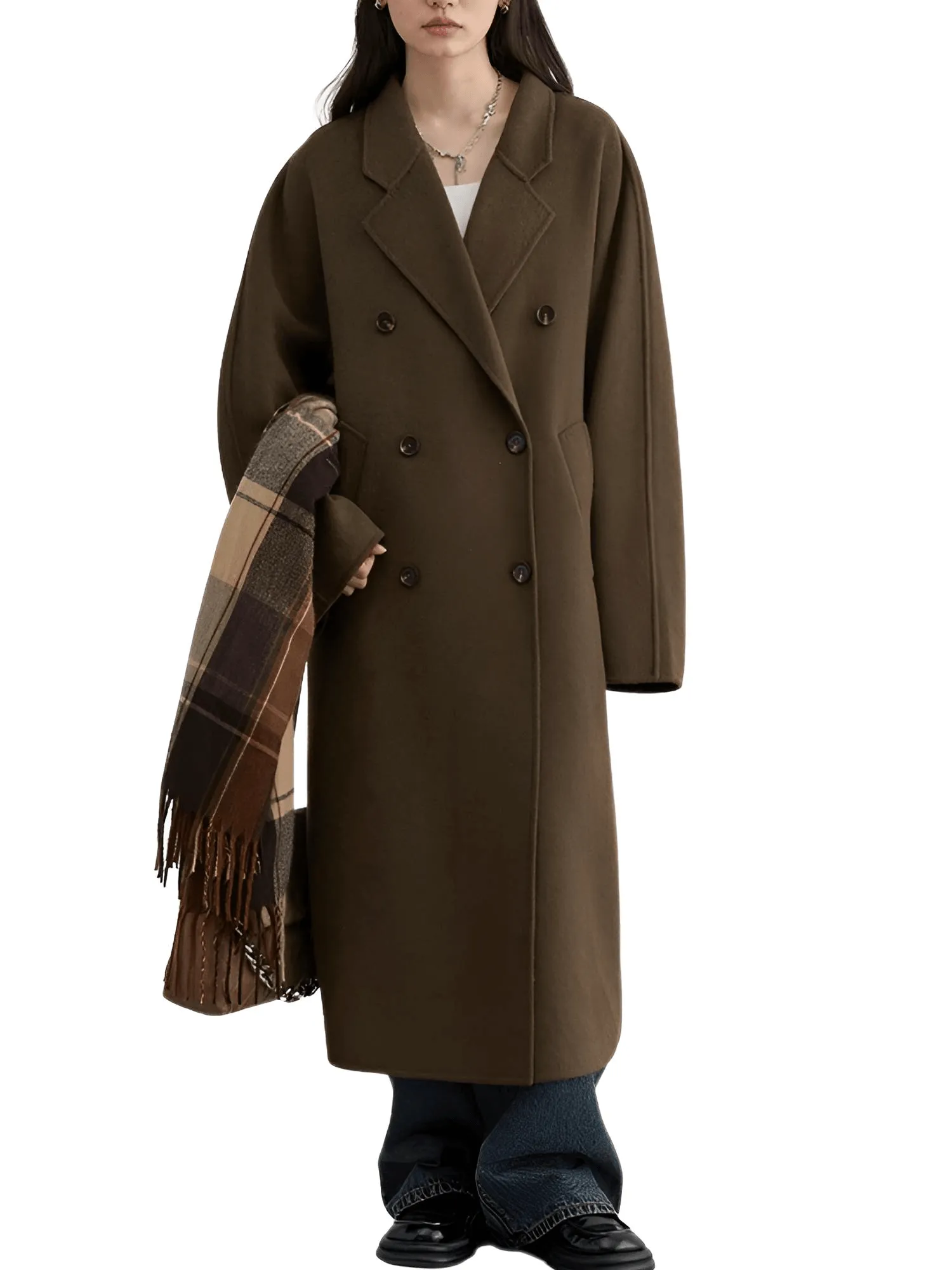 Women's Long Wool Coats Retro Loose Double Breasted Overcoats