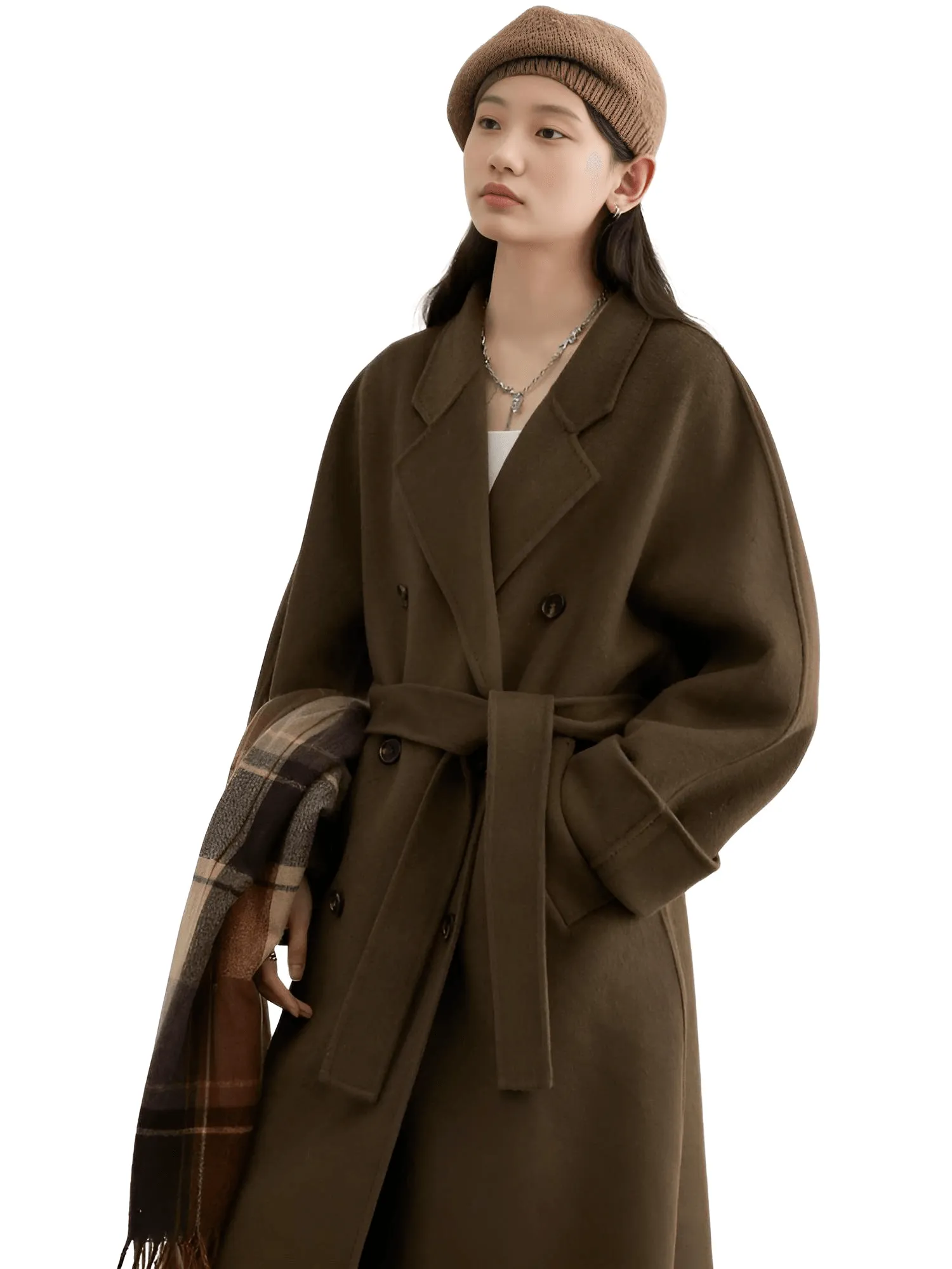 Women's Long Wool Coats Retro Loose Double Breasted Overcoats