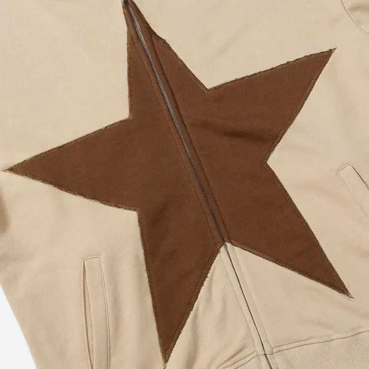 Y2K Star Patch Zip-Up Hoodie